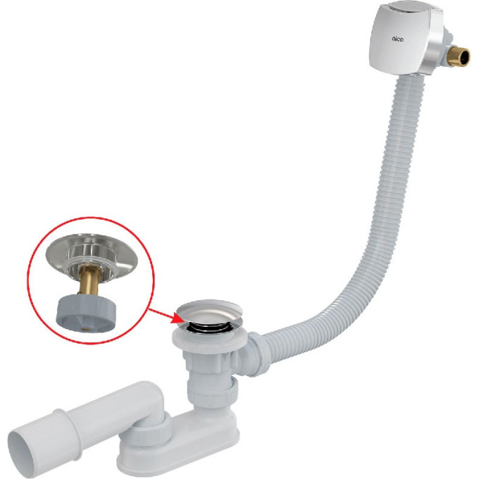 Сифон ALCAPLAST A508CKM-80 для ванны CLICK/CLACK с напуском воды через перелив